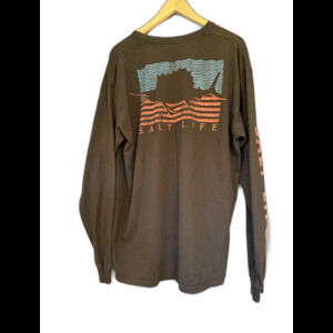 Salt Life T-Shirt Mens XL Black Long Sleeve Graphic Logo Fishing Red Blue EUC